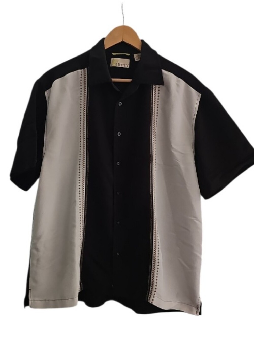 Cubavera Resort Shirt Men XL Black Gray Embroidered Guayabera Camp Casual
